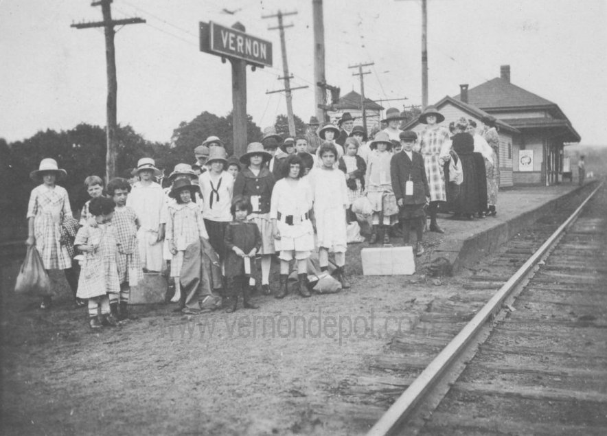 Passengers waiting for a train at Vernon, Ct.